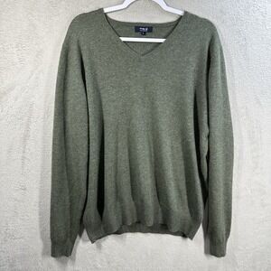 Philip G 100% Cashmere V-Neck Sweater Pullover Green Men's L Old Money Preppy